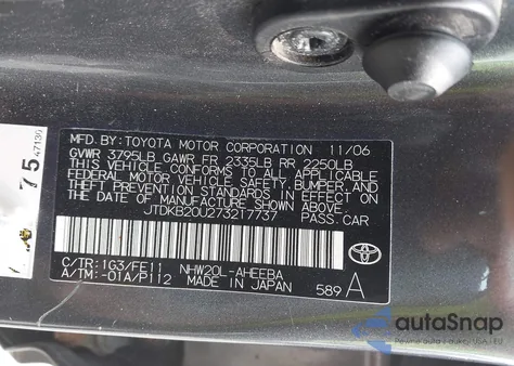 2007 Toyota Prius z USA, uszkodzony, nr VIN JTDKB20U273217737